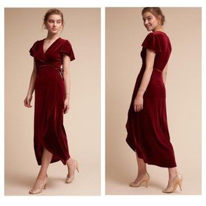 Large~BHLDN~Red Velvet Wrap Dress